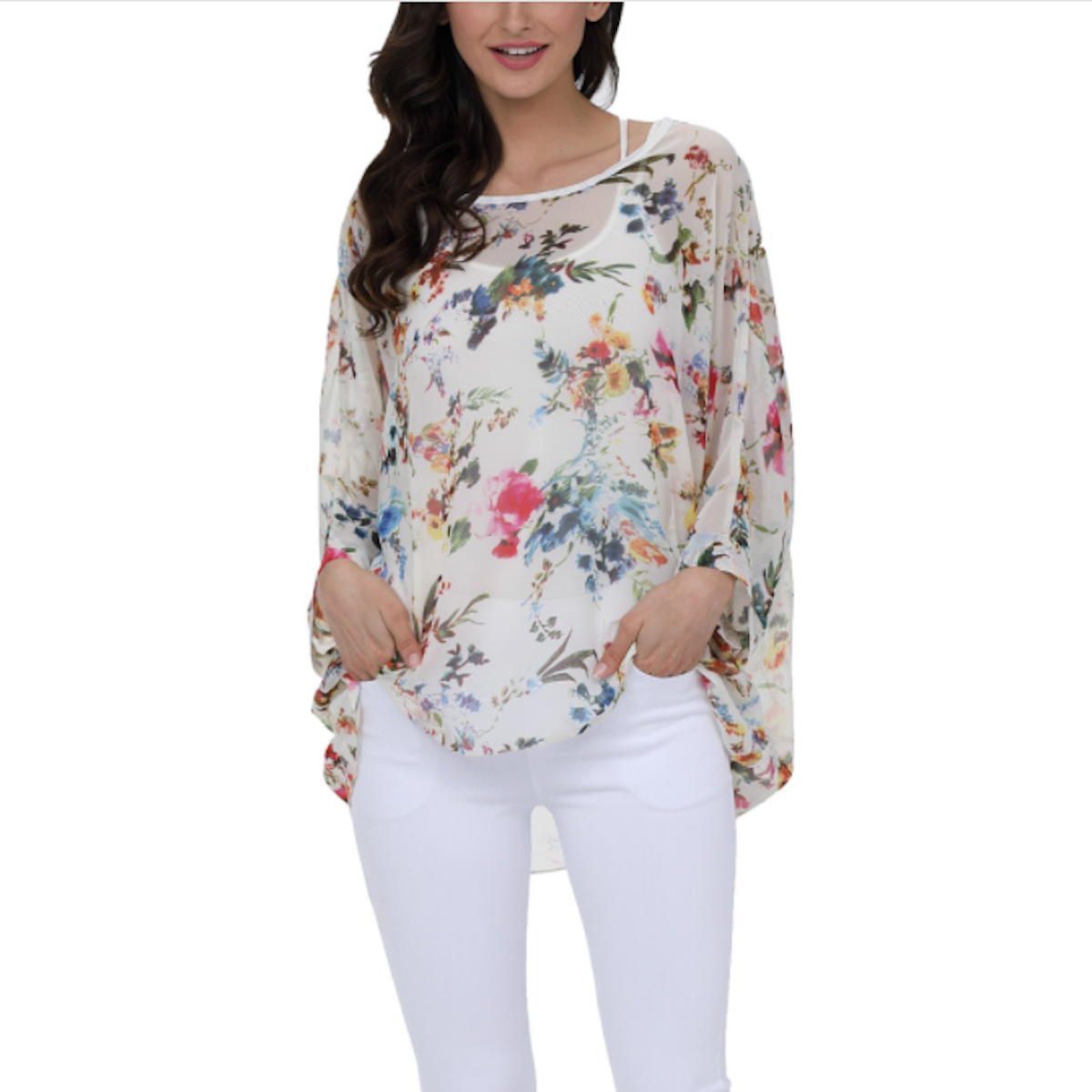 Womens Summer Floral Print Chiffon Tunic Top