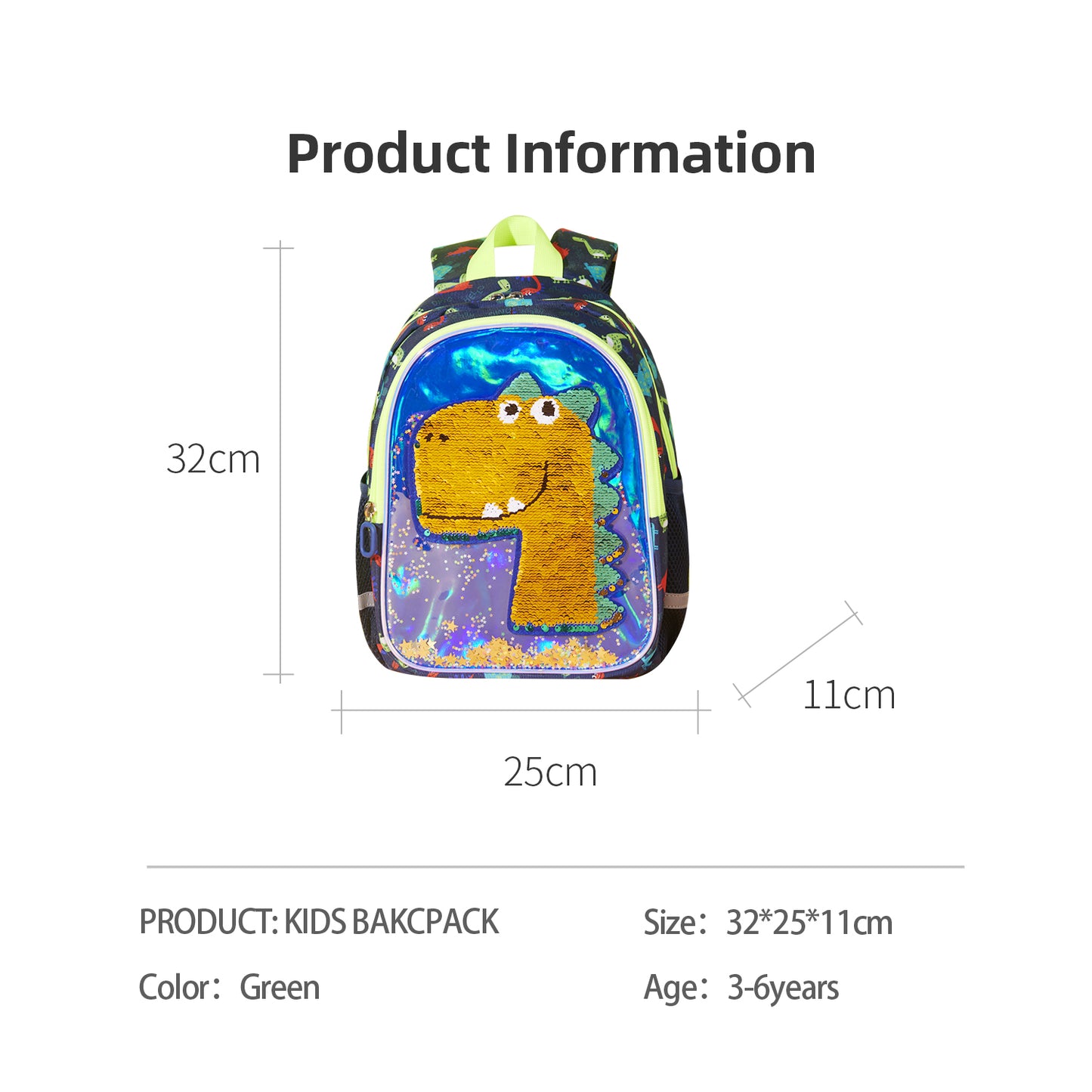 Dinosaur Children's Backpack Sequins