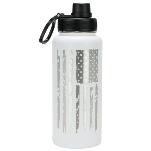 DRINCO® 32oz Stainless Steel Water Bottle - USA Flag-Artic White
